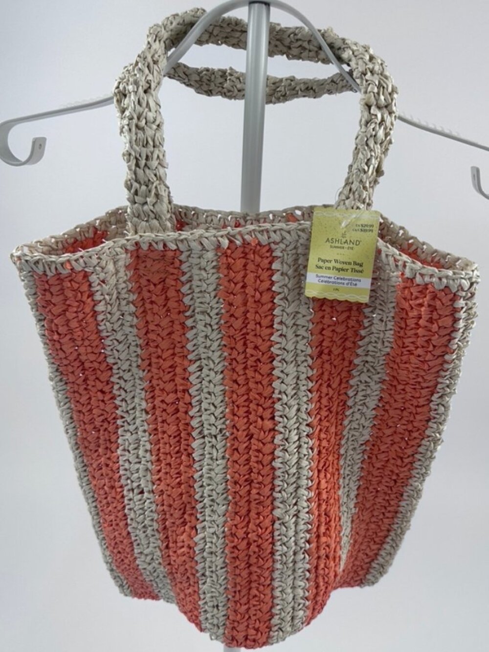 Ashland Woven Straw Tote Orange Beige Striped Summer Beach Bag